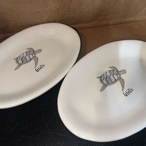 Rae Dunn White Oval Plates set of 2 with Turtle Design